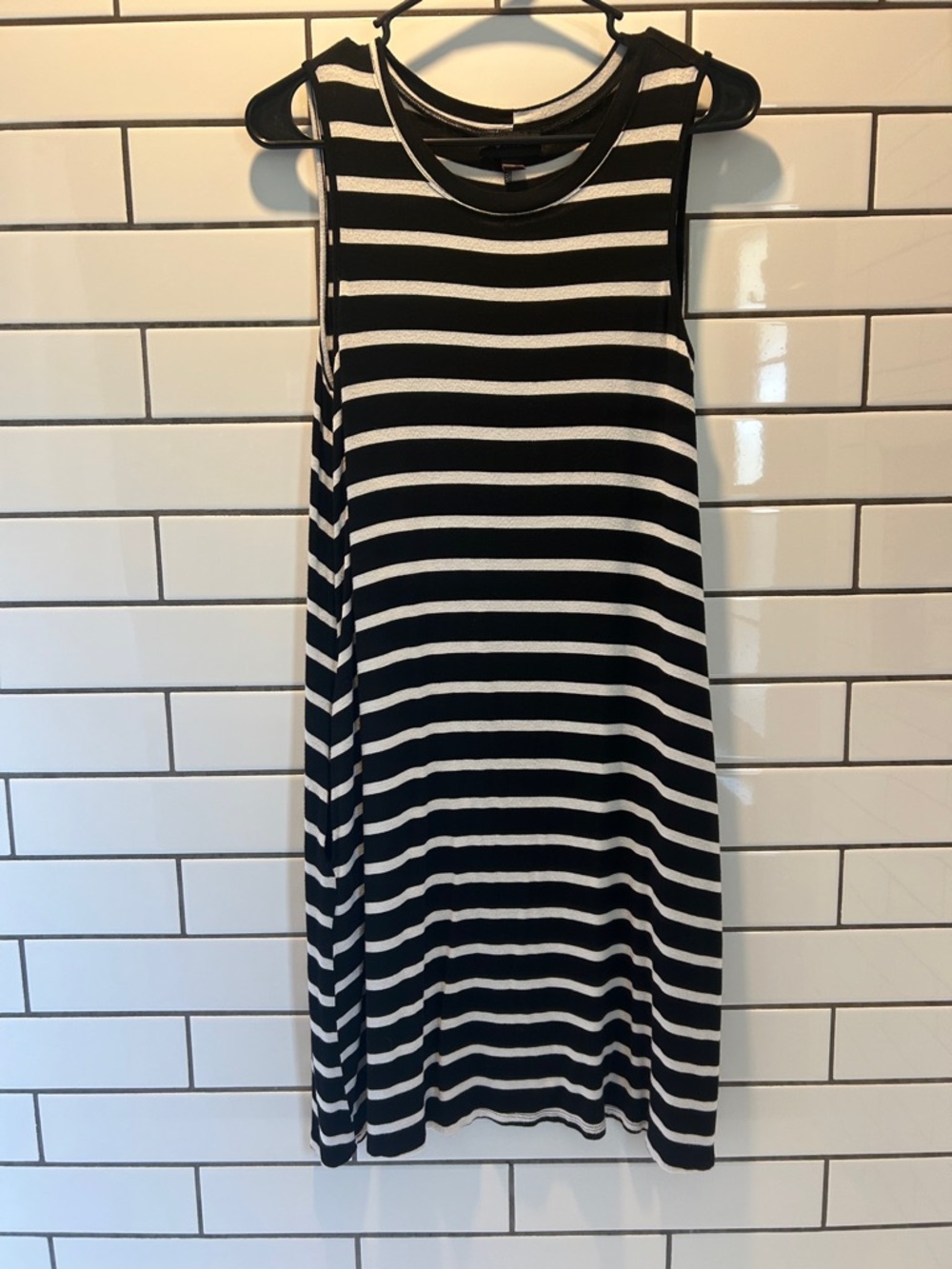 AB Studio Black and White Striped Sleeveless Mini Dress